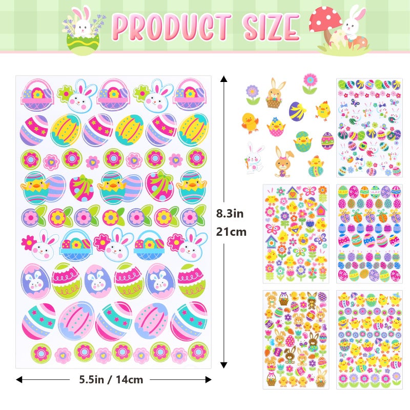 Naler Easter Stickers Sheet Assorted Bunny Stickers for Easter Party Favor DIY Craft Art Making Decoration, 6-Pack, 300+pcs - Image 2